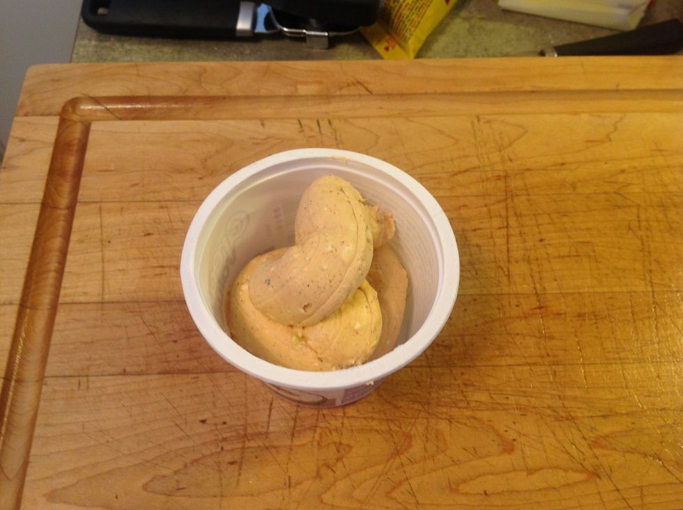 Since I used two 8 oz bricks, I had cheese left over. This works great as a chip dip, so I set it aside in a container.
