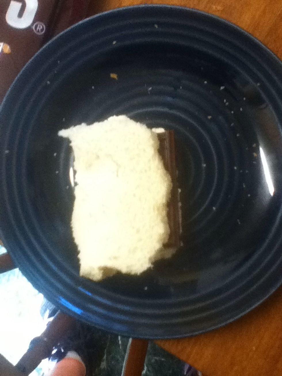 Since the bread is bigger than the chocolate, I took off the crust. Just fold the bread and enjoy!