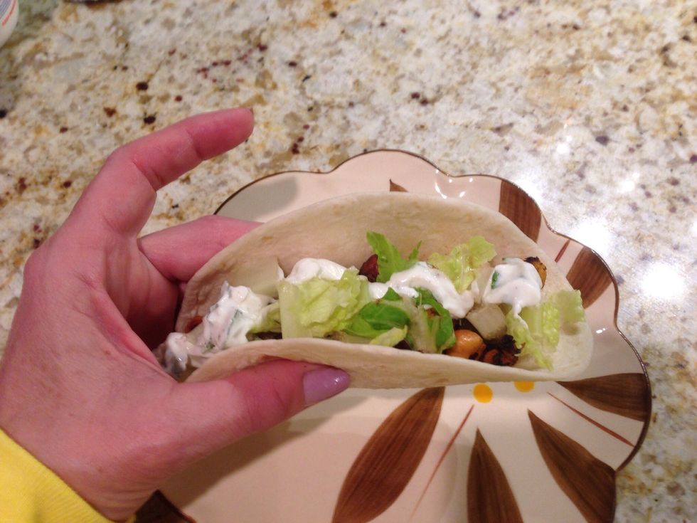 Since the inside is crunchy, I recommend the soft taco shell to compliment.