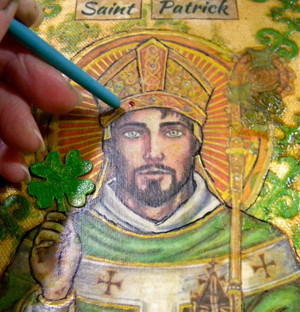 Since the mediums are dimensional, the dots are raised and look like little gems! I LOVE those Gemstones! I also used gold and black pens to outline certain areas.