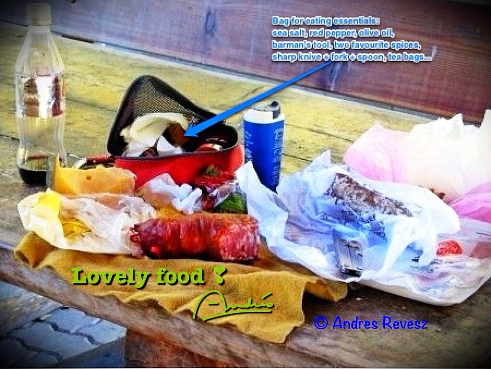 Since you will be out & about a lot, carry a small bag with the eating/cooking essentials, personalised to your taste! You can buy local produce & wine of the land at market prices & eat superbly!