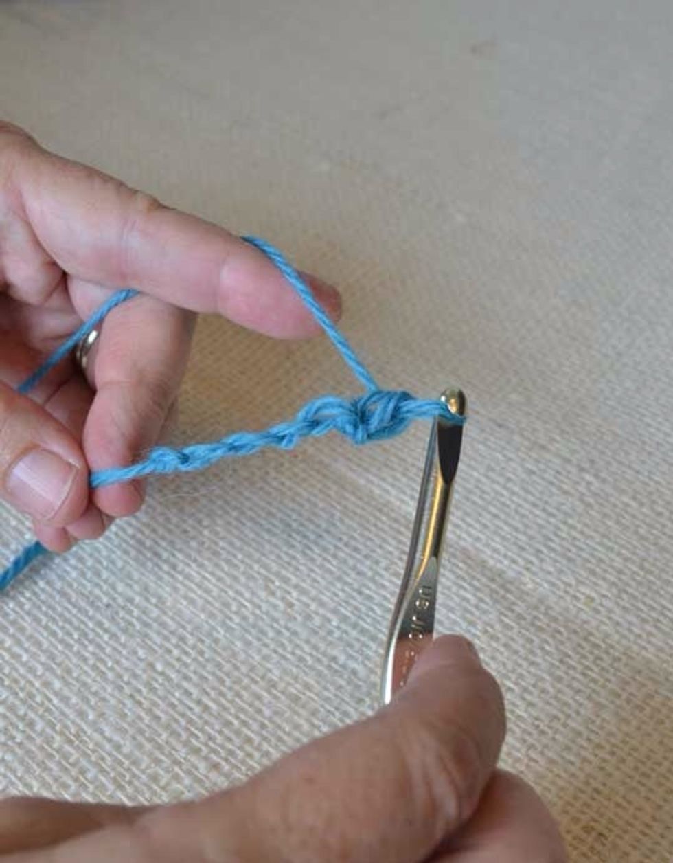 Single Crochet. Each V in your chain counts as one chain stitch.