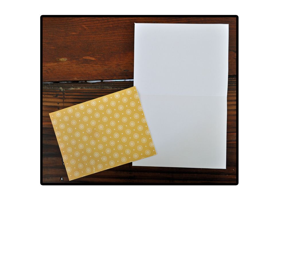 Size for the base of the card: 5 1/2\u201d x 8 1/2\u201d (folded in half). If you want to have a patterned paper on top of your base, cut it to 4 1/4\u201d x 5 1/2\u201d.