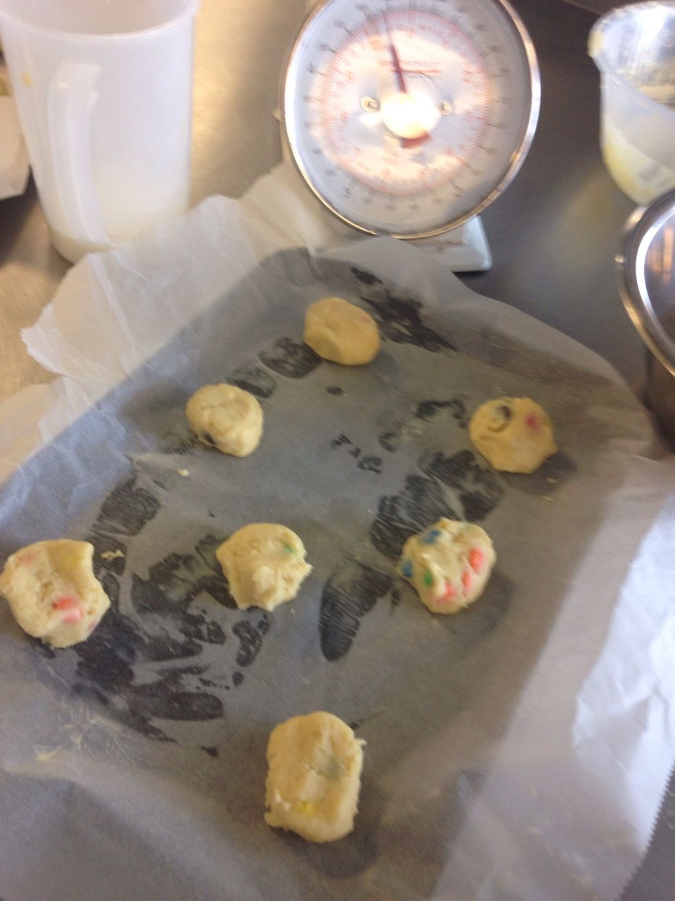 Size into small balls about 6-7 each on a tray and put into the oven on 190*