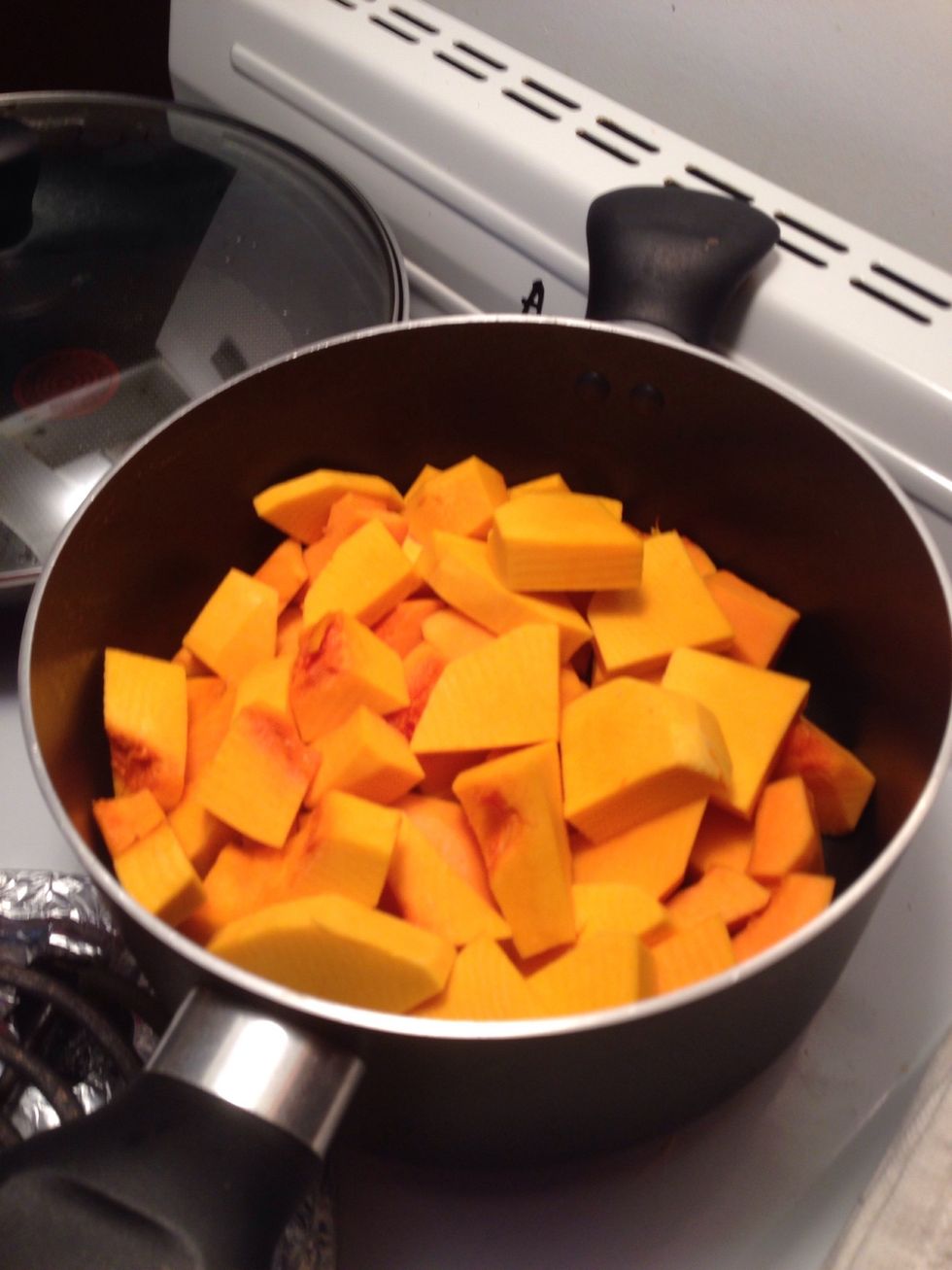 Sizes of the cuts are not necessary everything will be blended at the end. Just make sure they ll fit in to your blender