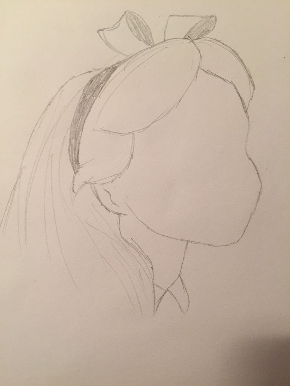 Sketch Alice's neck and the beginning of the collar of her dress. I'm only doing a portrait of her, so this is all of the dress I drew.