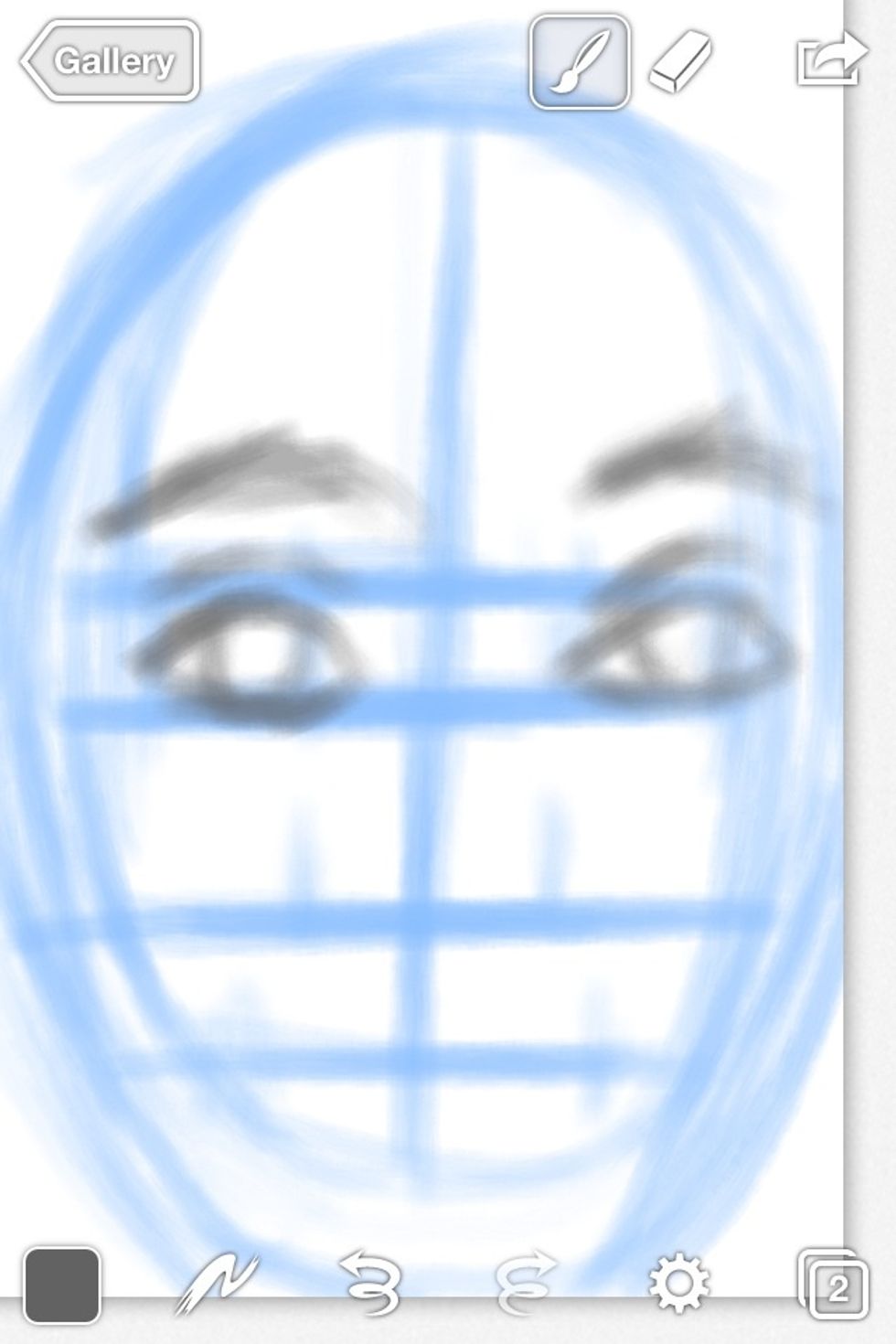 Sketch out the eyes on the eyes according to the guidelines.