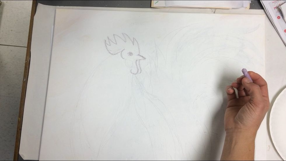 Sketch out this rooster with chalk. Sorry about the video, it was too long:(