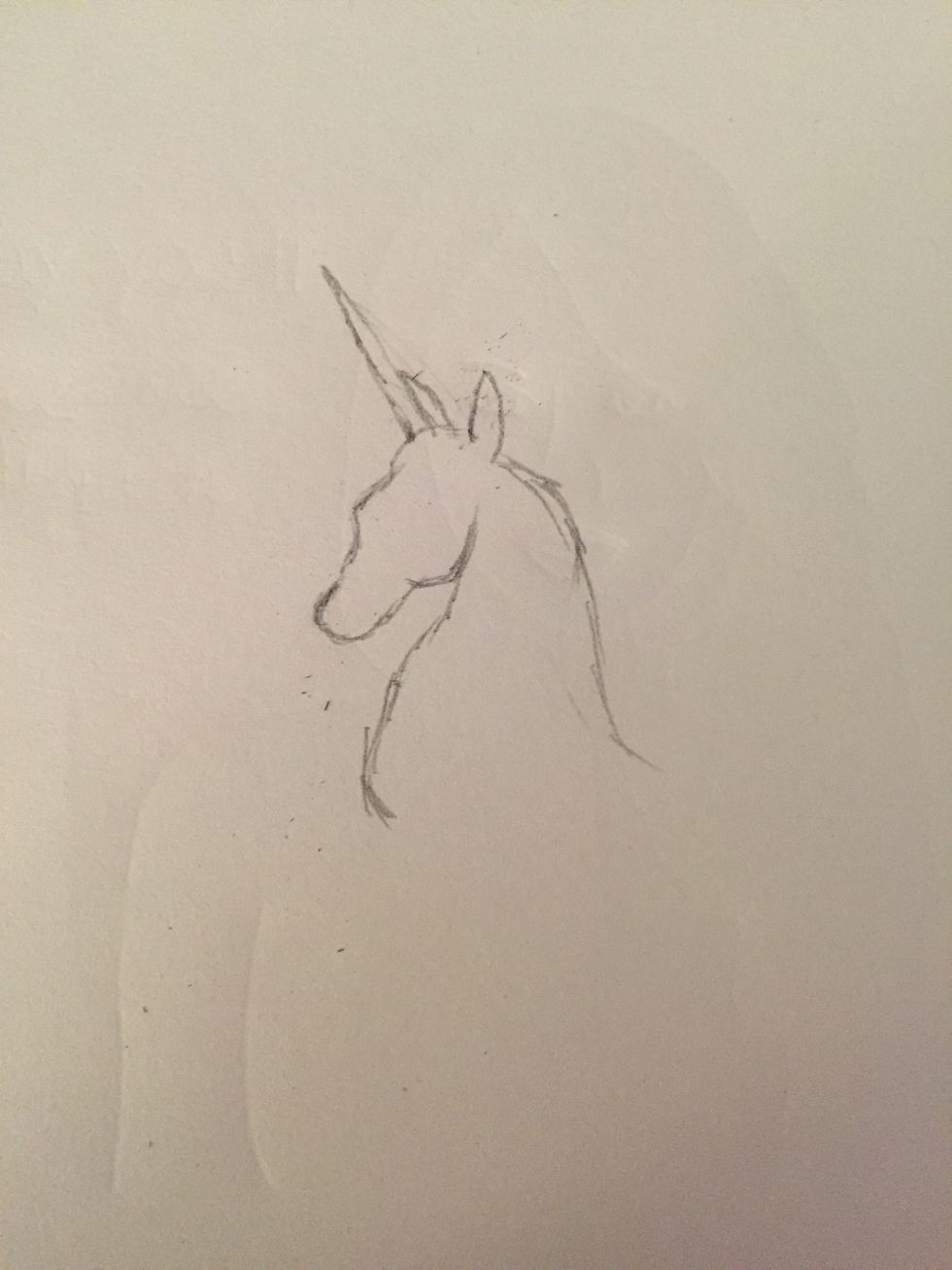 Sketch the start of your unicorn's head and begin to move down the neck... I also began to draw in the chest. (WARNING: For the rest of this guide, I am calling the unicorn Sparkles, okay?)