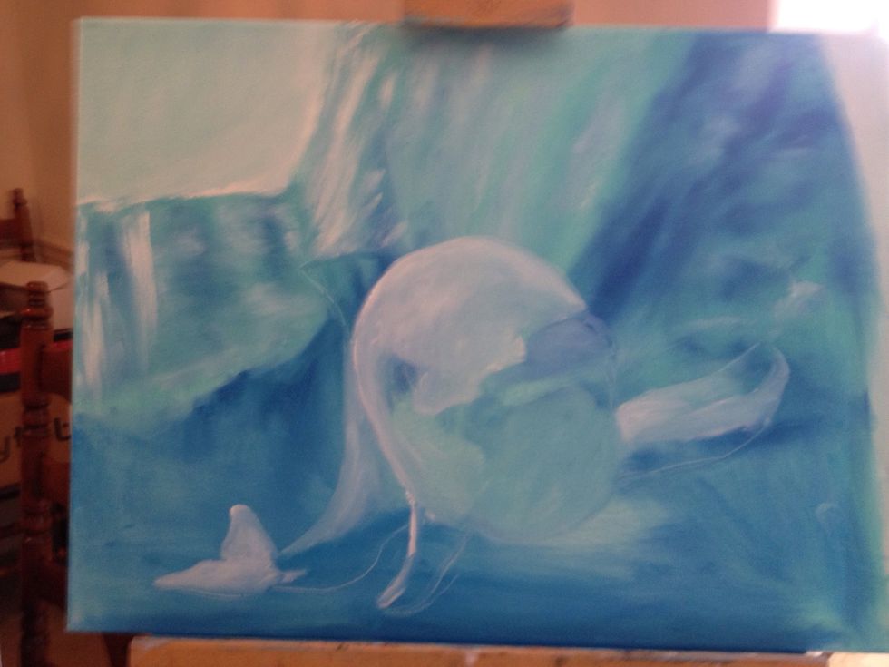 Sketch your porpoise with your pinky. You can use your knife to scrape away paint inside the sketch as I did.