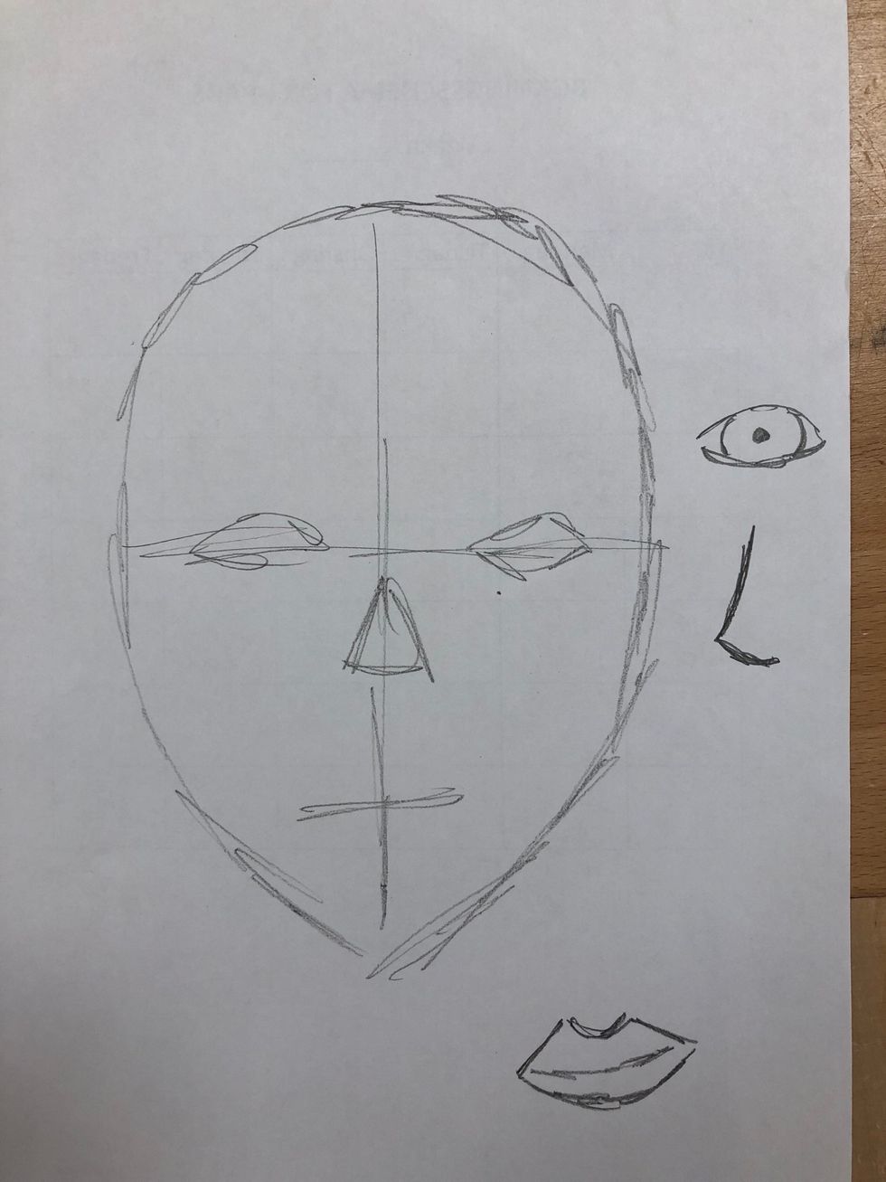 Skissa \u00f6gon, n\u00e4sa och mun vid sidan om