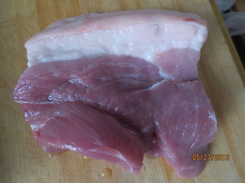Slab of pork belly, the more fat the juicier it'll be!