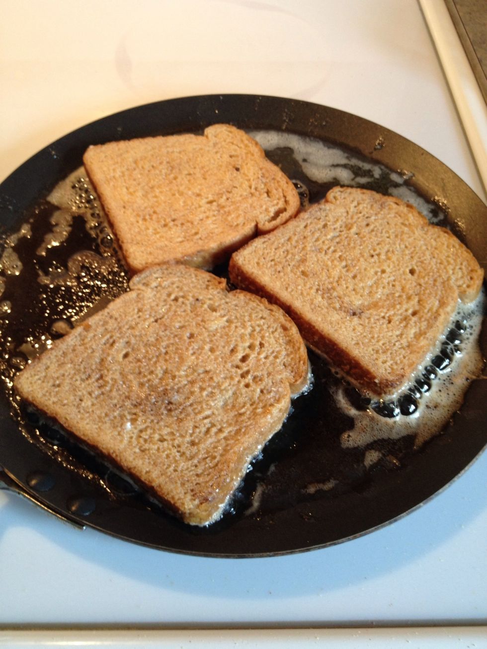 Slap the bread in your browned butter in the pan. I usually use medium to high heat, just keep a close eye on them, the butter will cause it to cook faster!