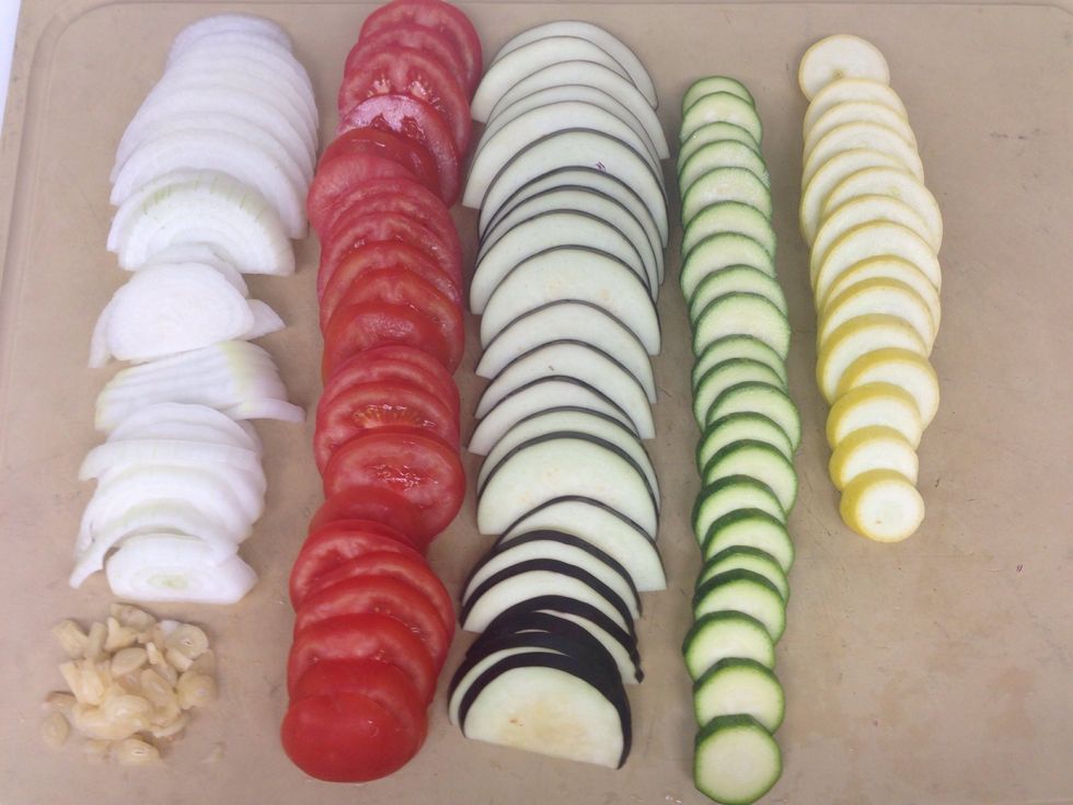 Slice all your ingredients as shown.