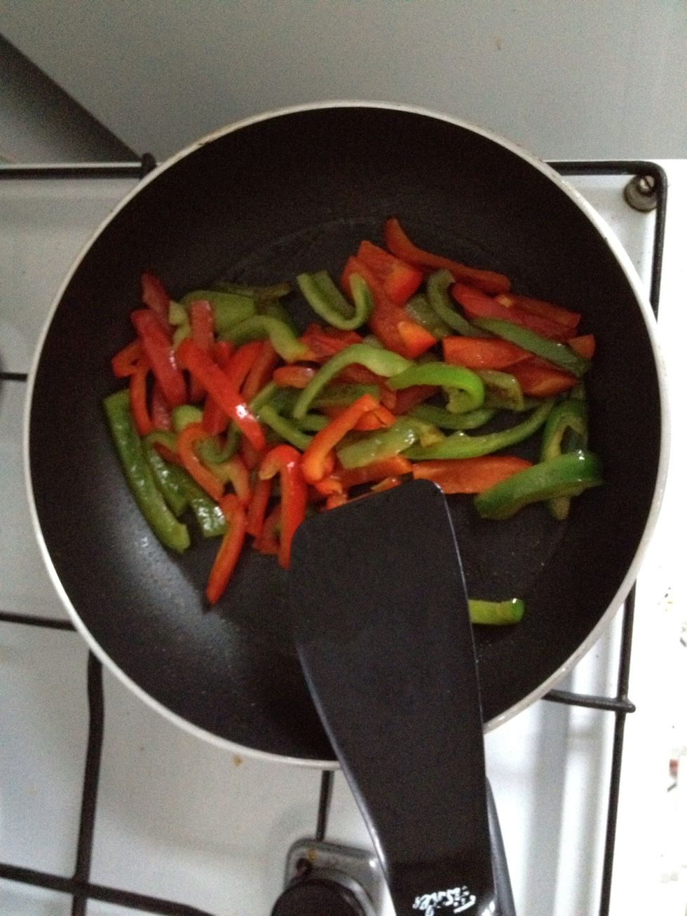 Slice and fry bell peppers.