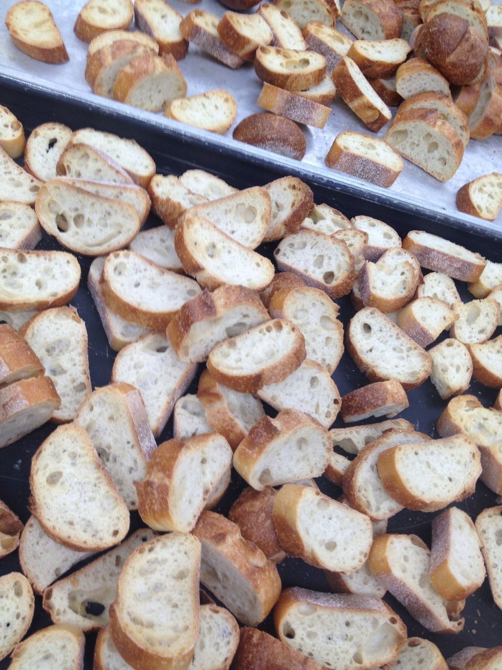 Slice and lay out on pans. Bake at 350F (177C) for 10 minutes.
