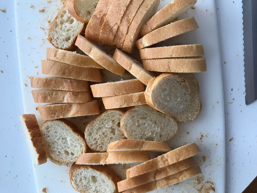 Slice baguette into 1/4 inch slices