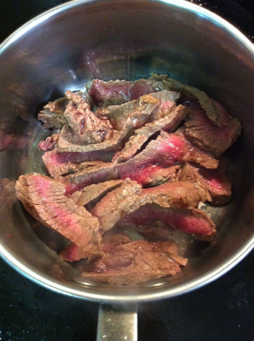 Slice beef put in the small pot , add a bit water stir them in hight heat Til cook