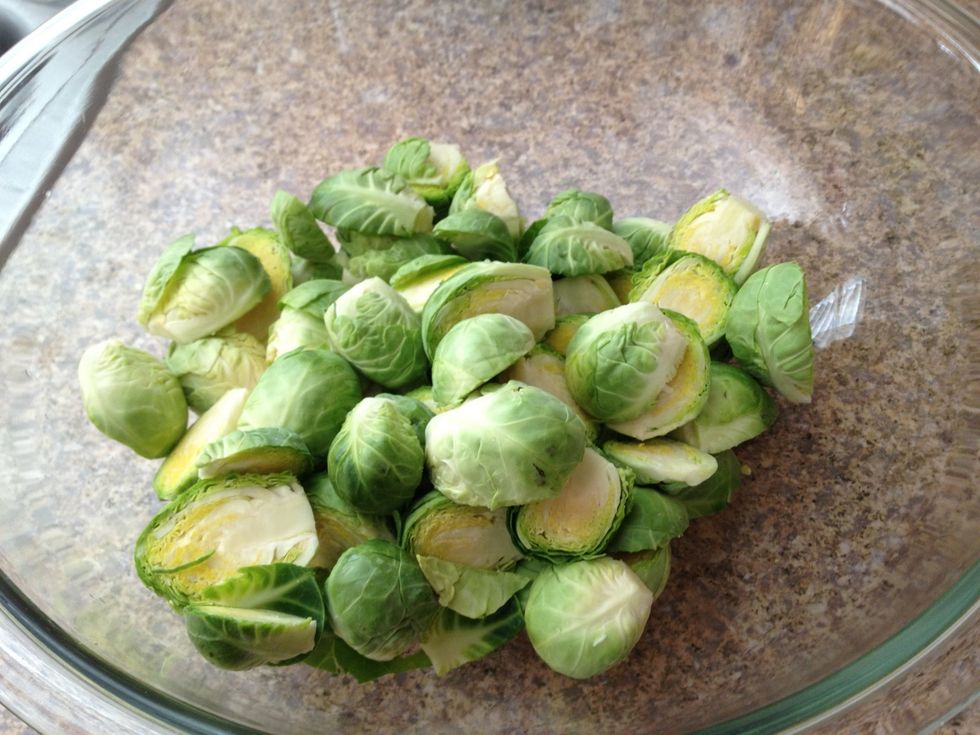 Slice Brussels sprouts in half