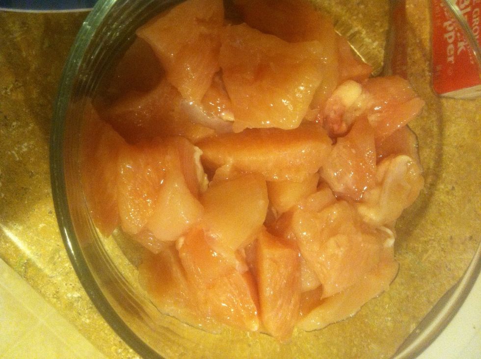 Slice chicken into pieces or cubes and add into pot.