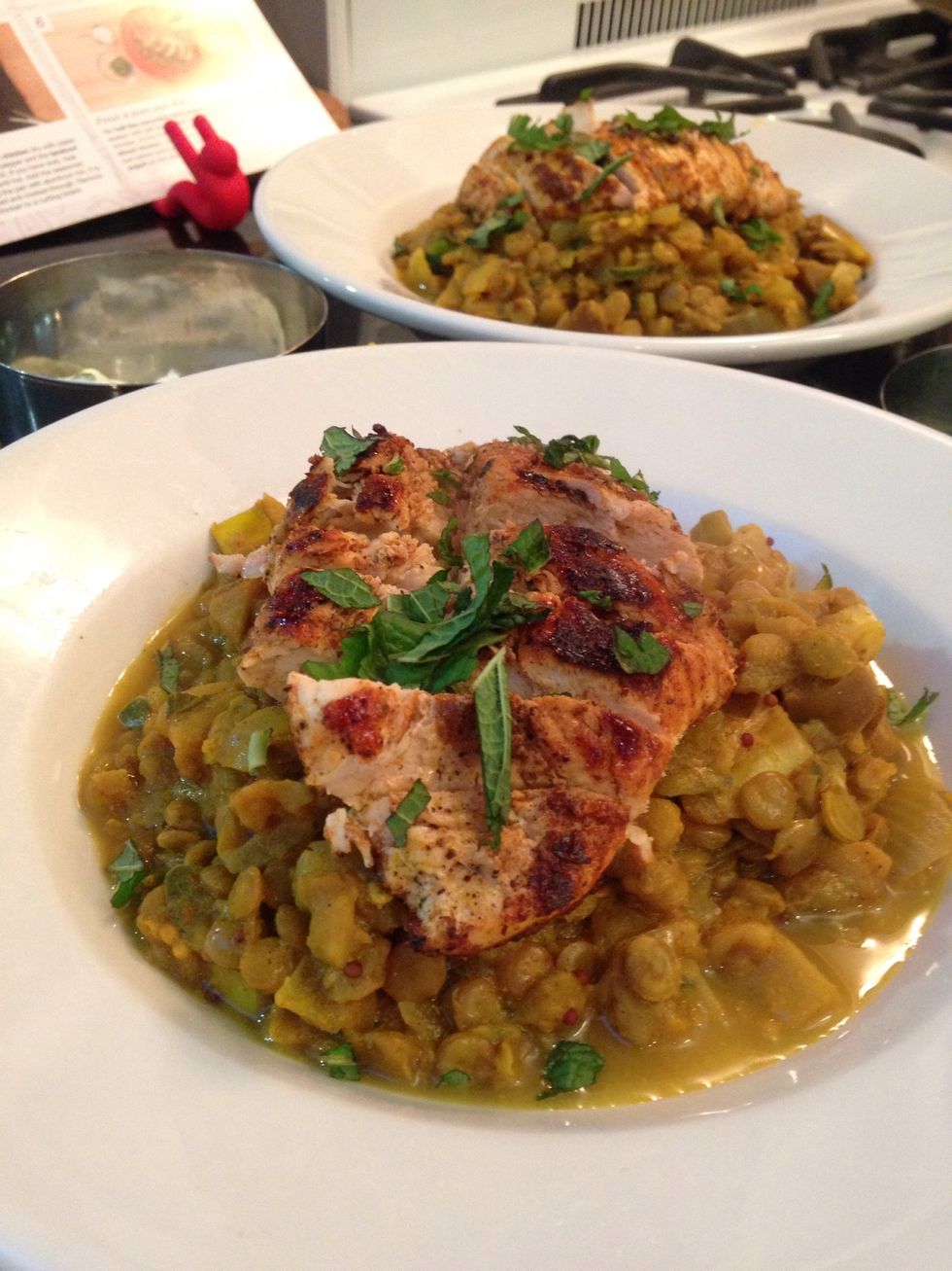 Slice chicken once cooked plate your meal and enjoy