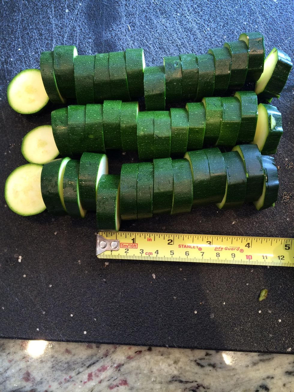 Slice crosswise 1/2 inch thick slices.