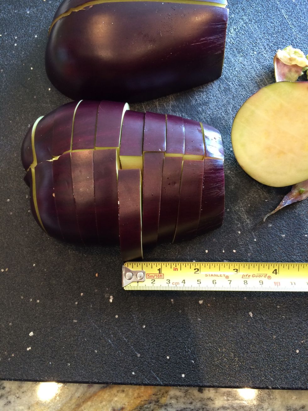 Slice crosswise in 1/2 inch thick slices