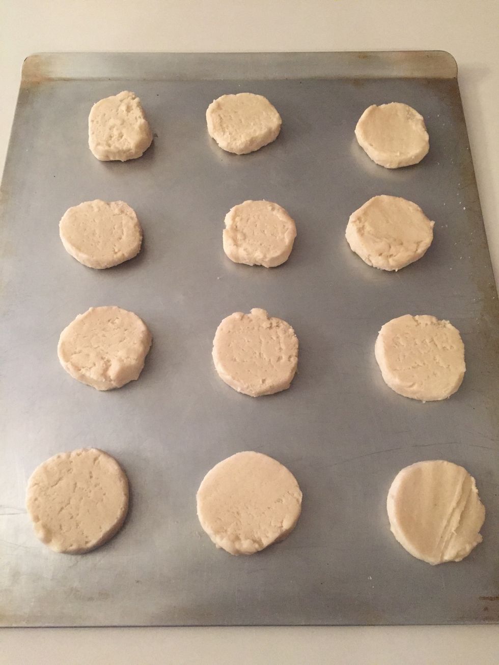 Slice dough 1/2" thick and place on baking pan.