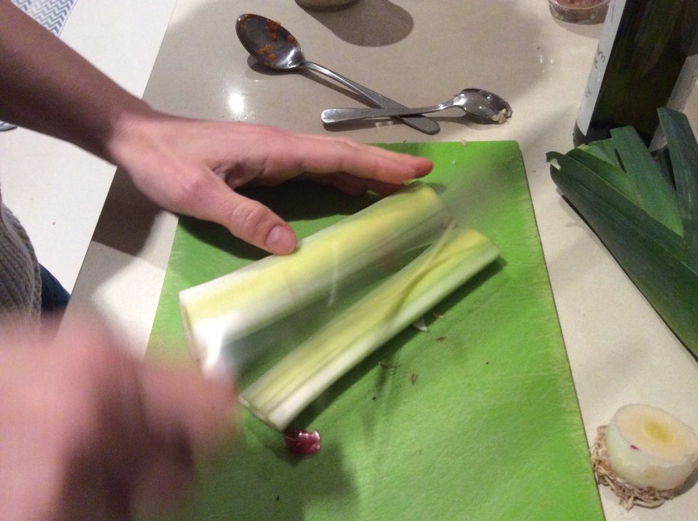 Slice down the middle of the leek
