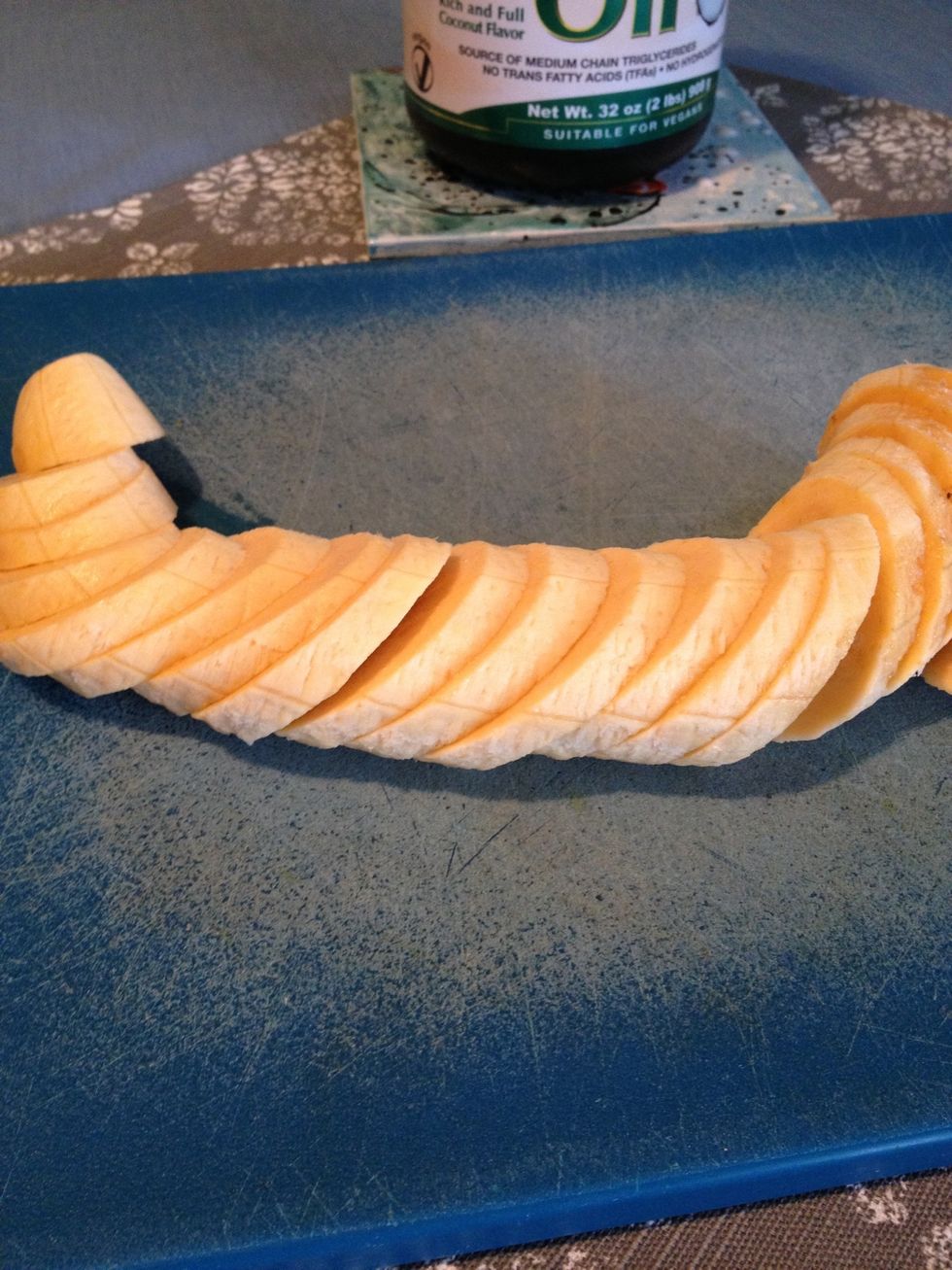 Slice evenly. Slices should be between a quarter inch and half inch thick.