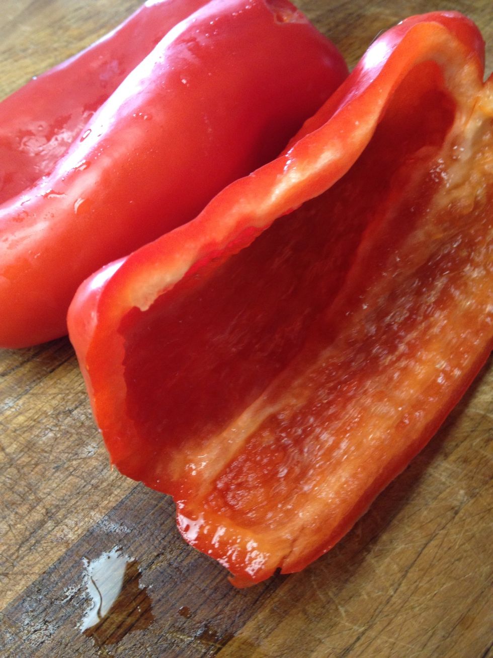 Slice half of a red pepper take out membrane and slice and dice.