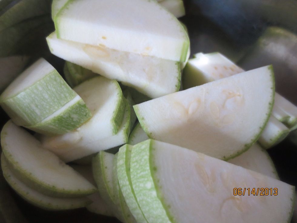 Slice horizontally, then in half