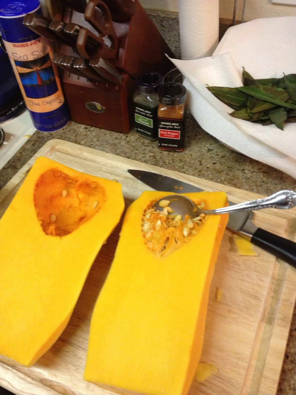 Slice in half and remove the seeds. (save the seeds to toast)