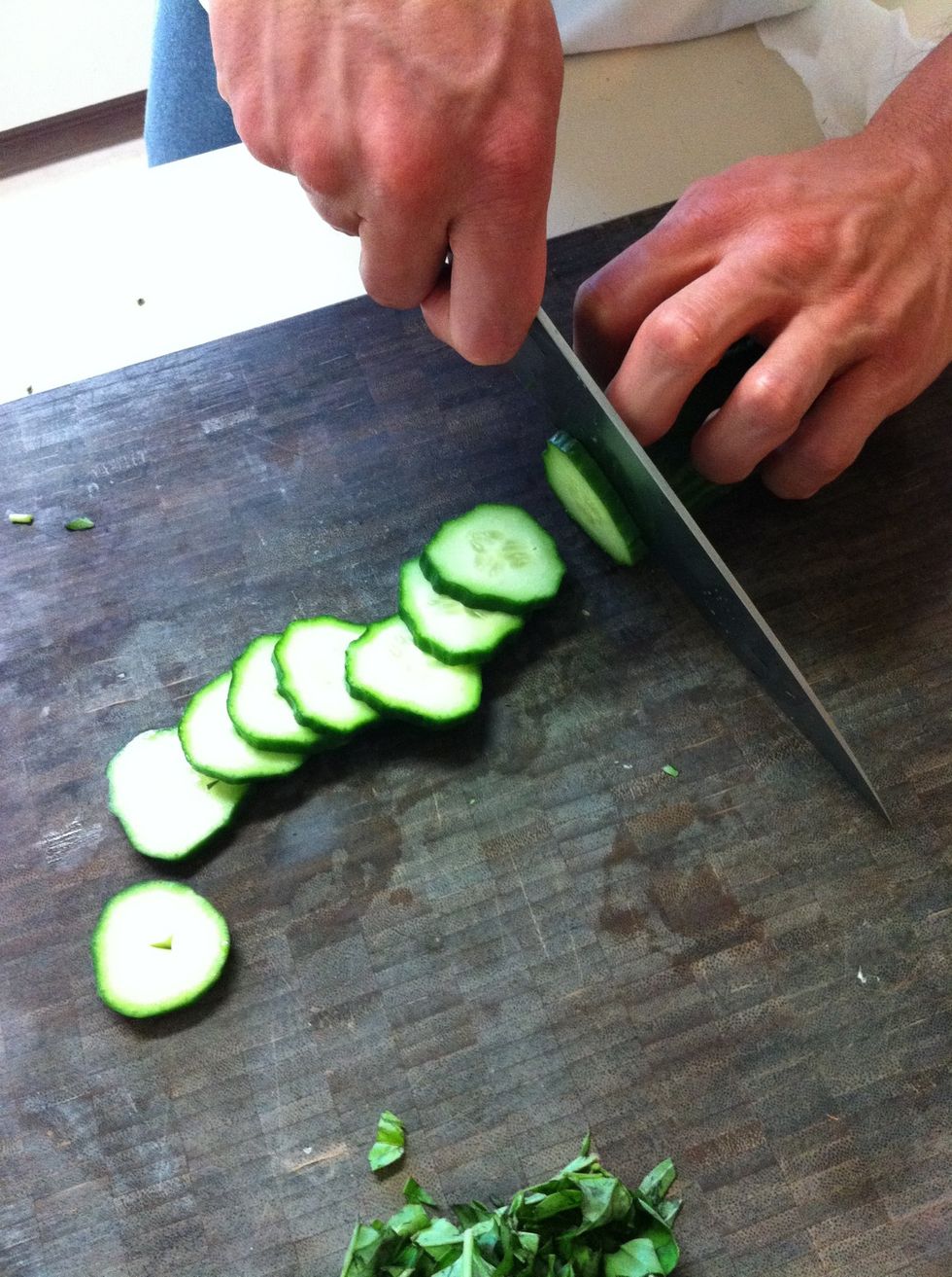 Slice into thin pieces. These are about an eighth of an inch