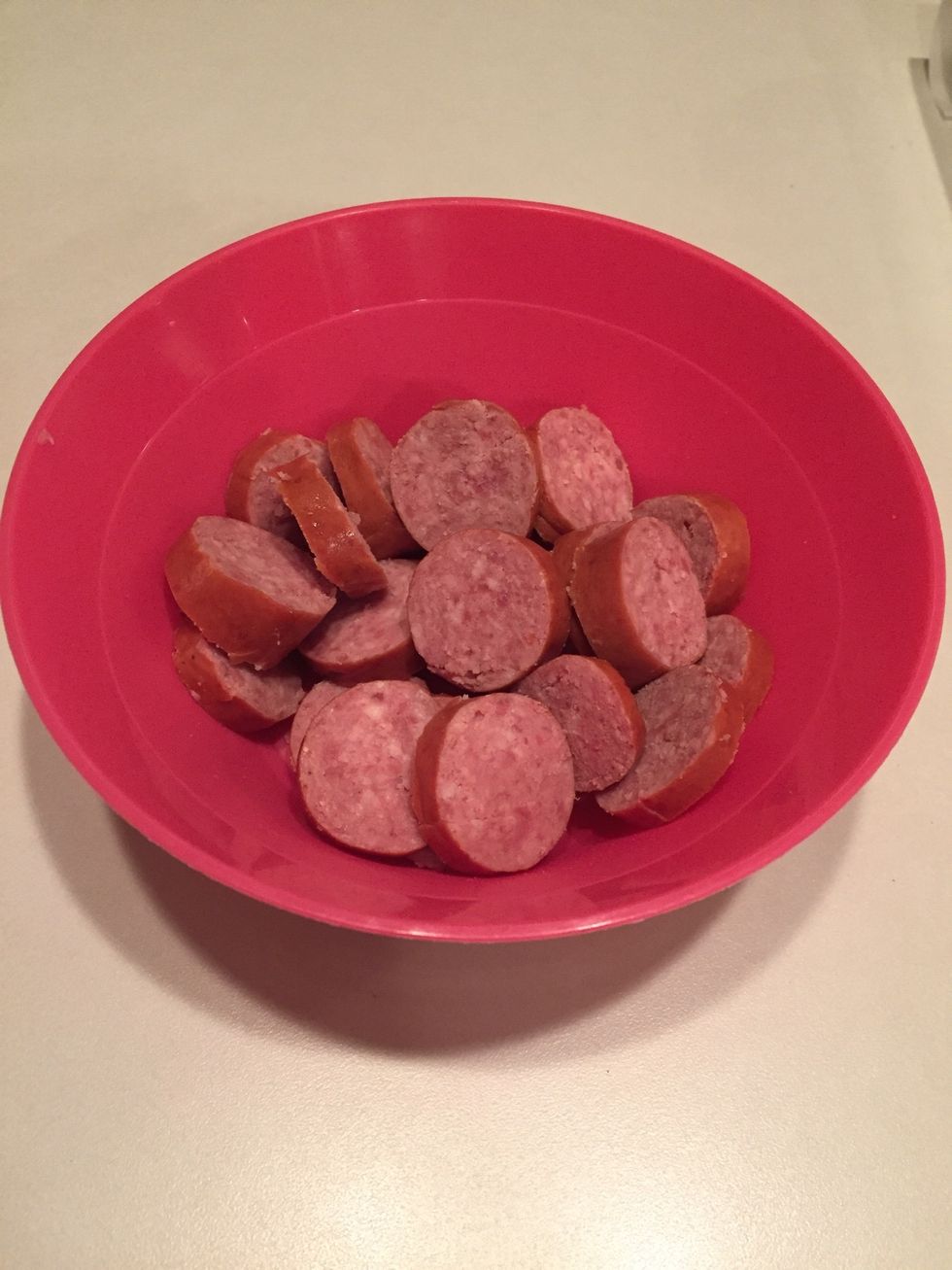 Slice kielbasa.