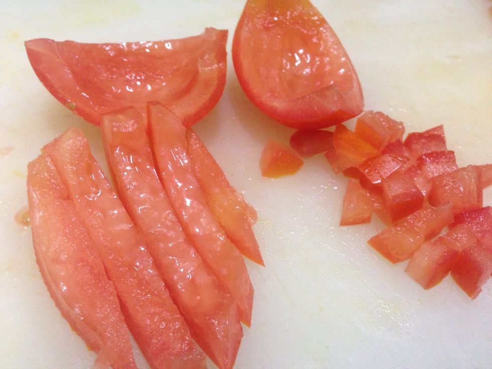 Slice length wise and cross cut into dice