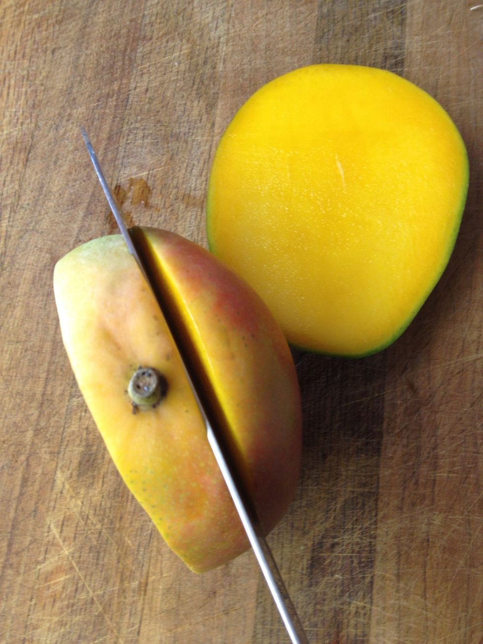 Slice mango on each side of the large flat pit