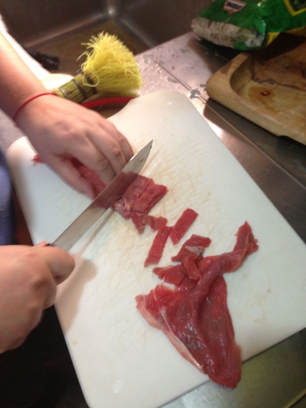 Slice meat 1/2 in