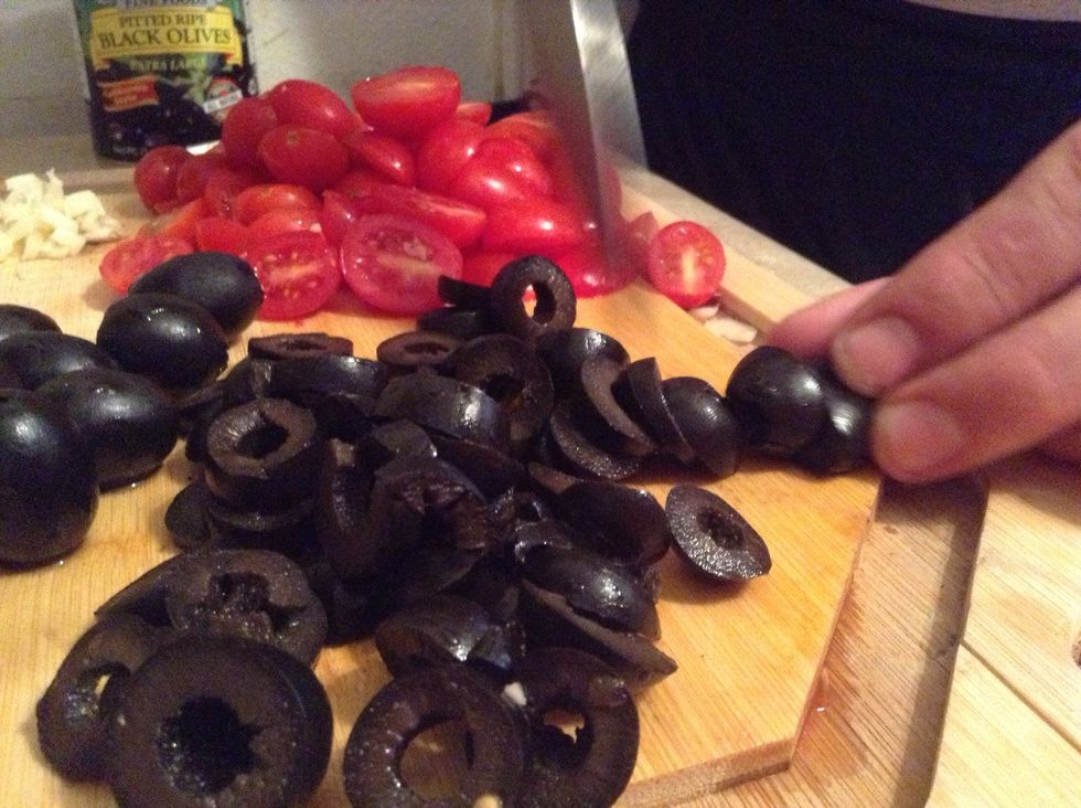Slice olives in rings