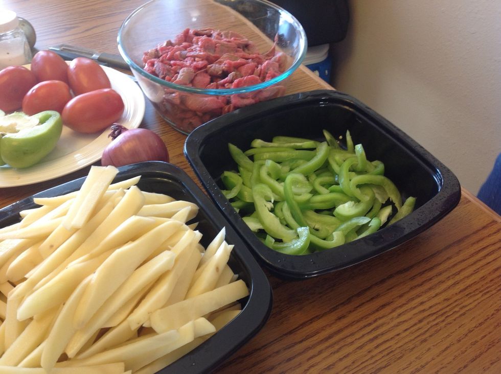 Slice one and a half bell peppers