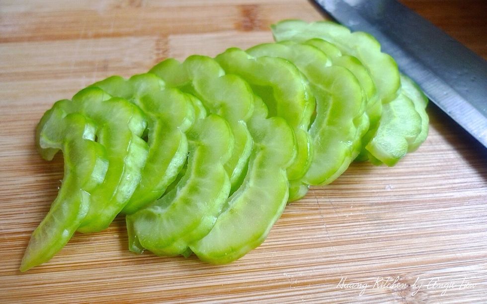 Slice one of the large chunks into thin slices and set aside.