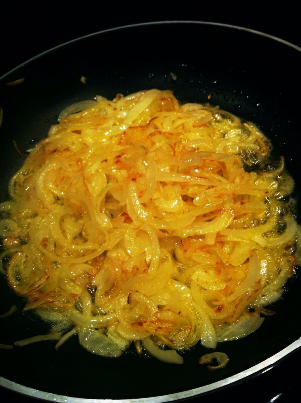 Slice onion and cook them in butter and a bit of oil low heat till it caramelize don't forget to season with salt and pepper