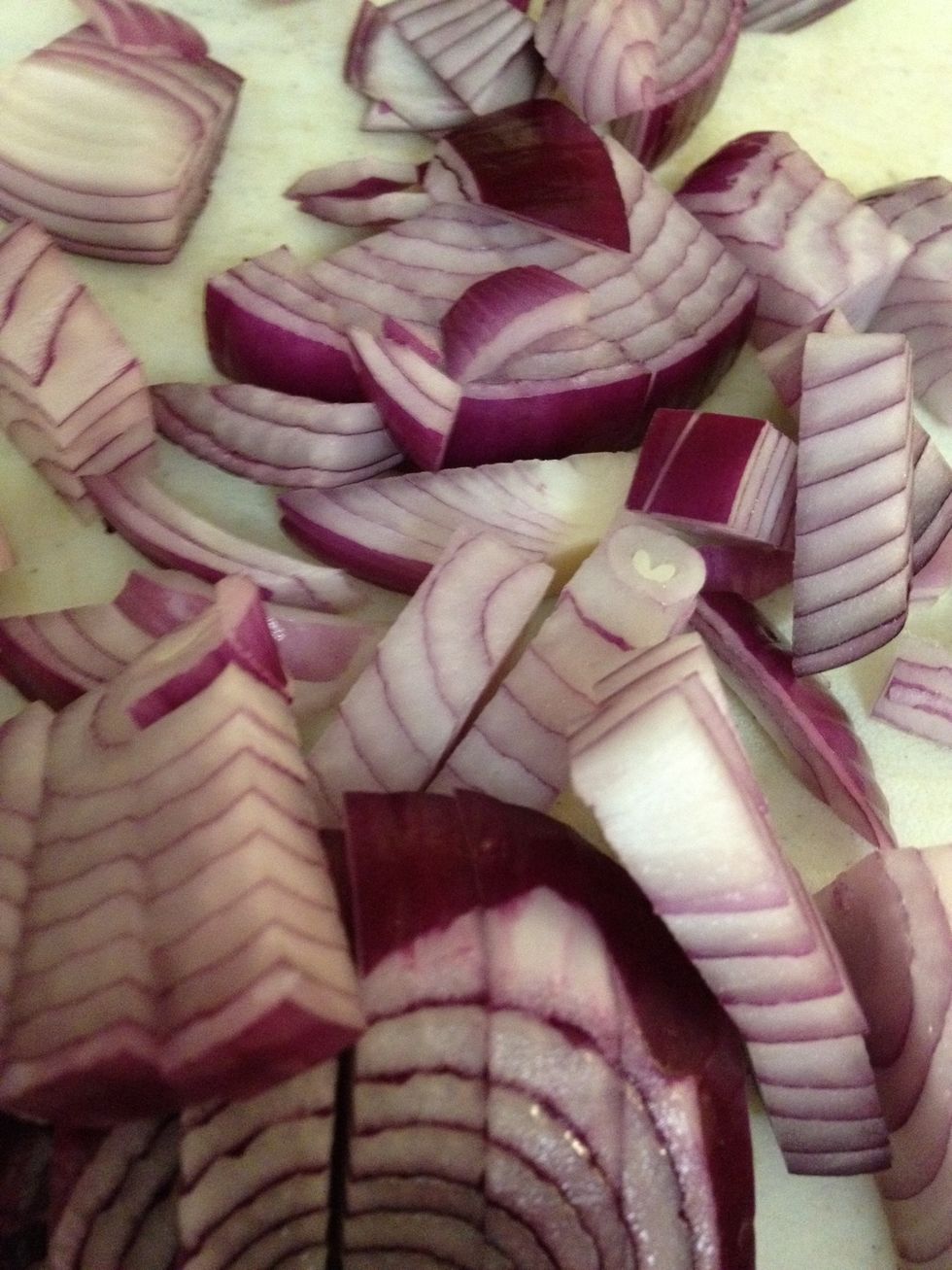 slice onion, water chestnuts, and pineapple (unless you've bought sliced water chestnuts and chunk pineapple.)