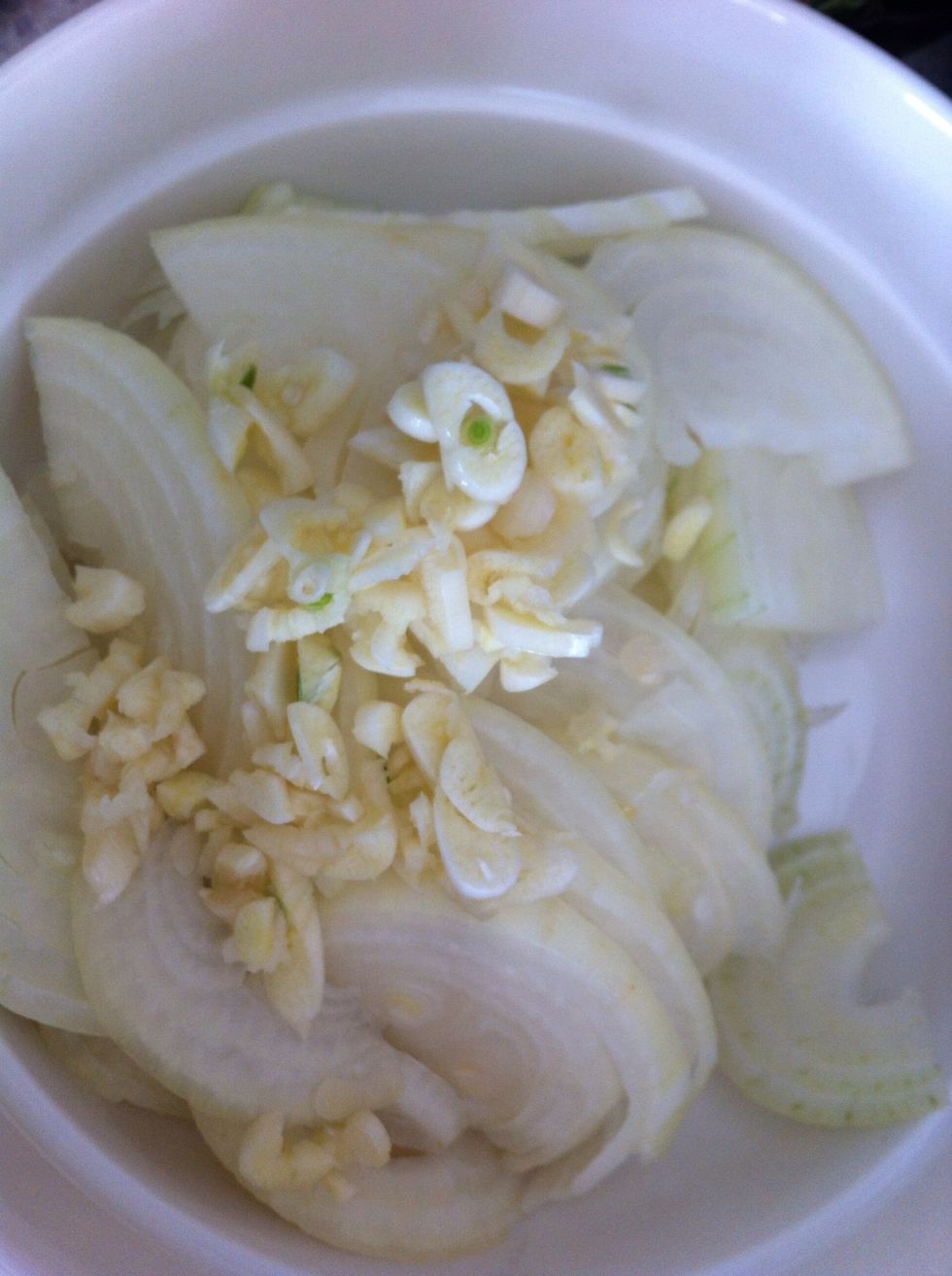 Slice onions, chop up the garlic