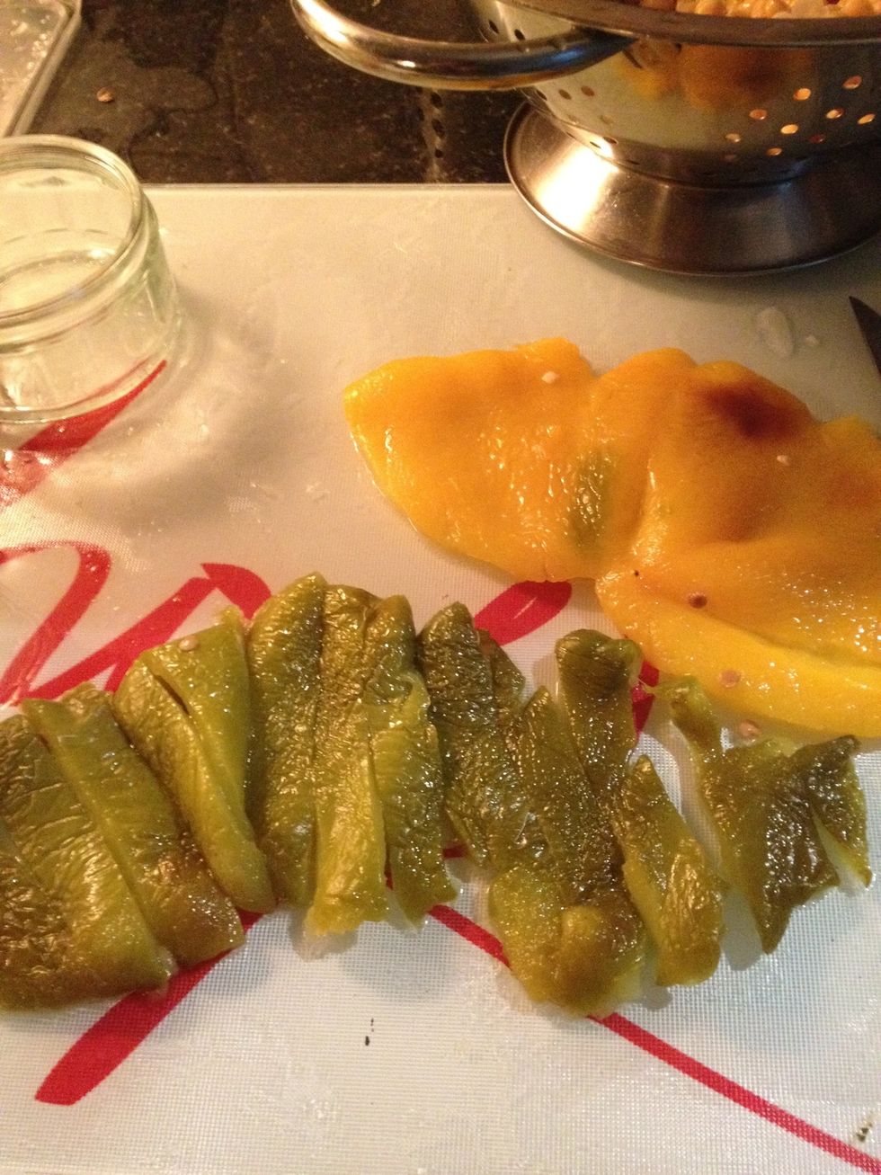 slice peppers into medium thickness strips