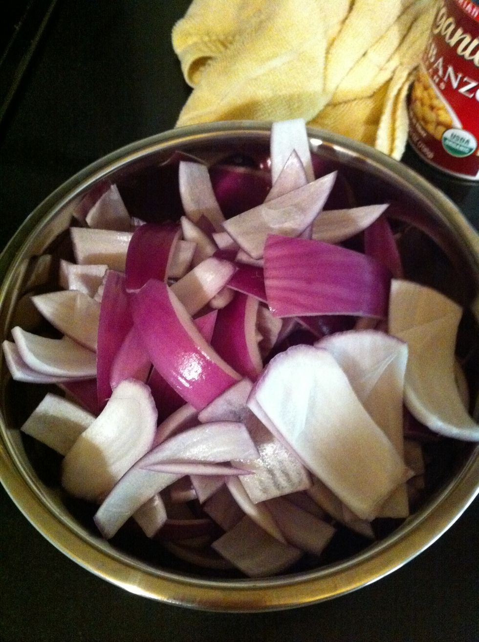 Slice red onions