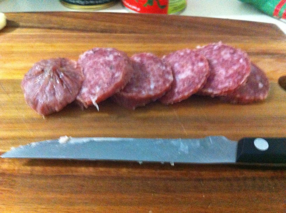 Slice salami in rings (and notice that your husband must have eaten most of it in the middle of the night)
