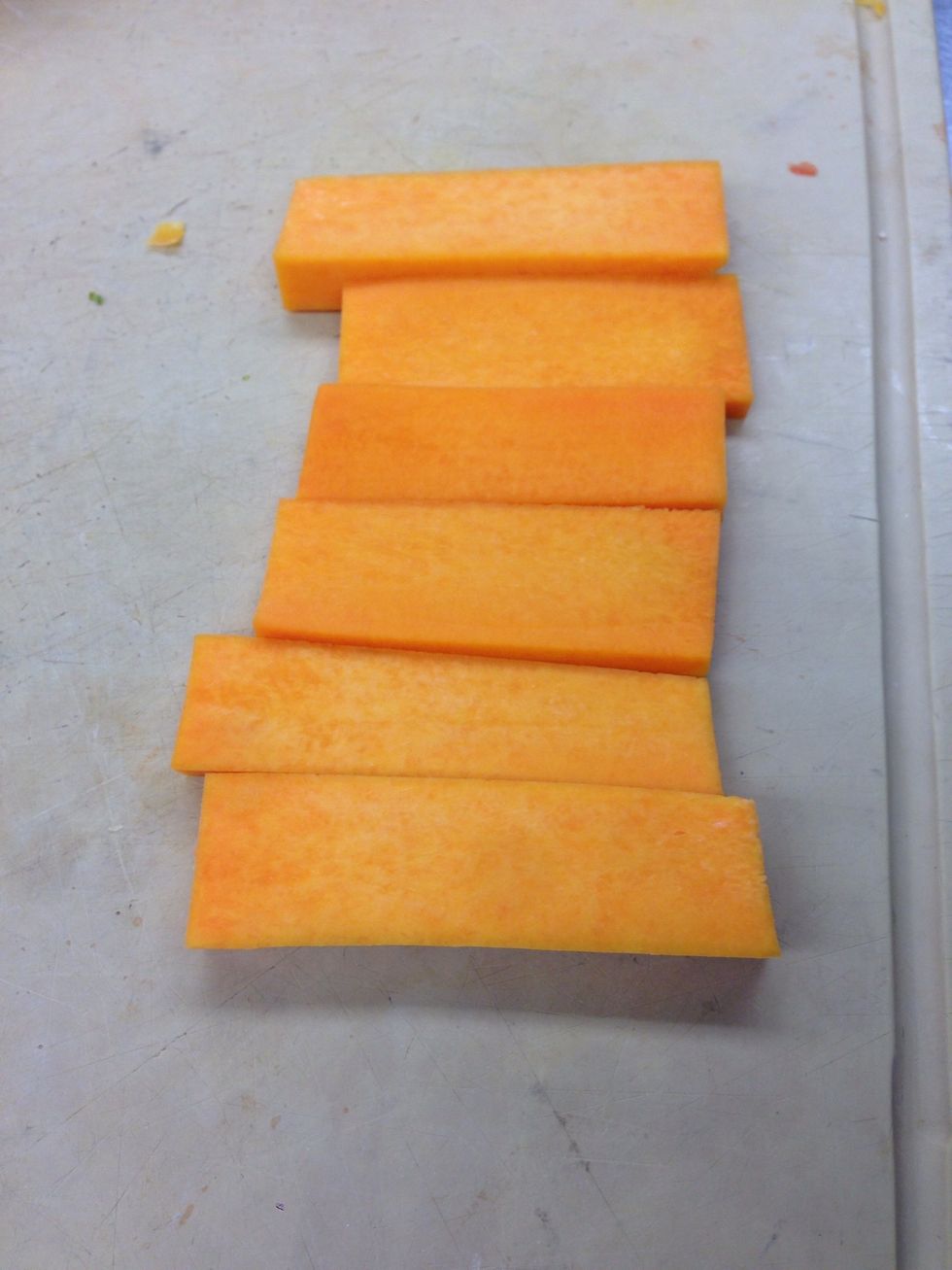 Slice squash in planks.