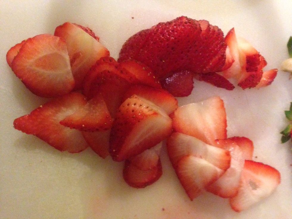 Slice strawberries or bananas. Wat ever fruit you would like.