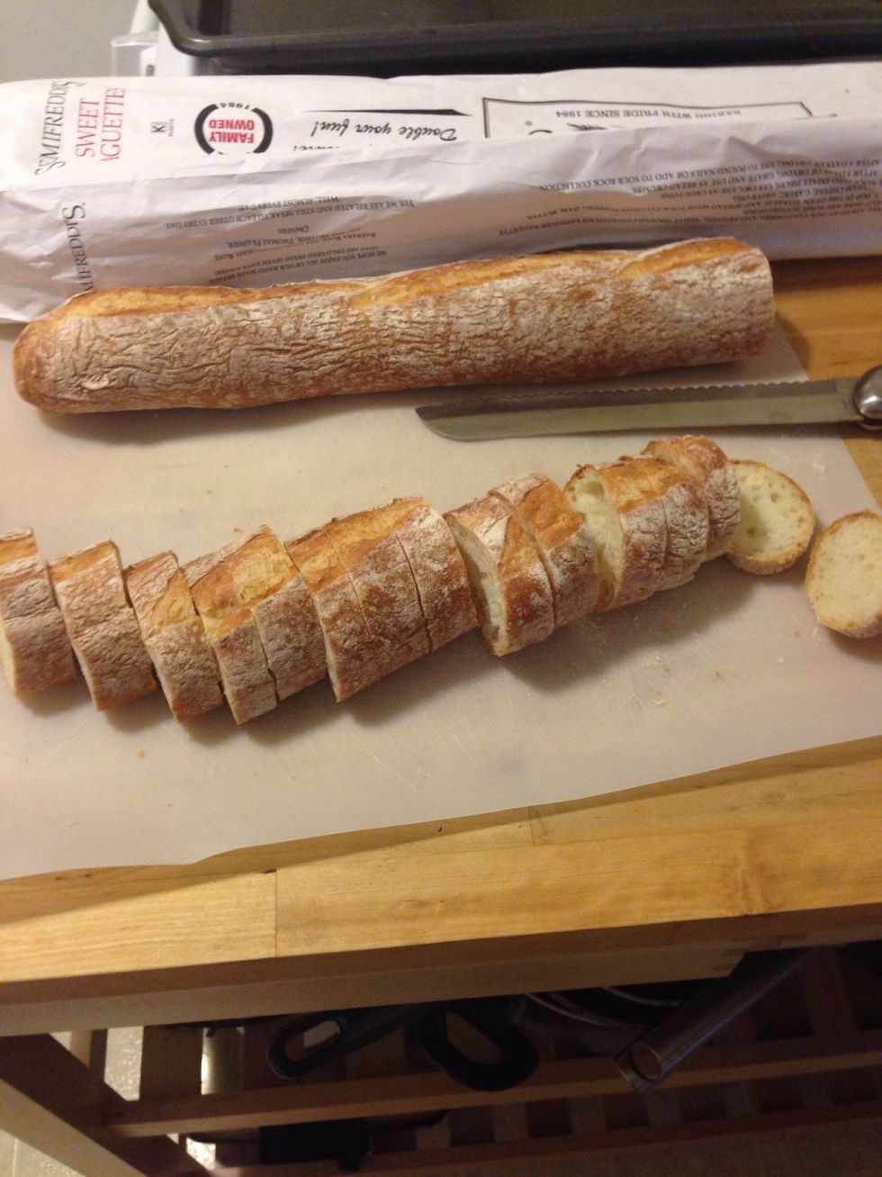 Slice the baguette into even slices.